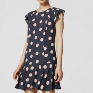 Loft Gray and Pink Polka Dot Dress